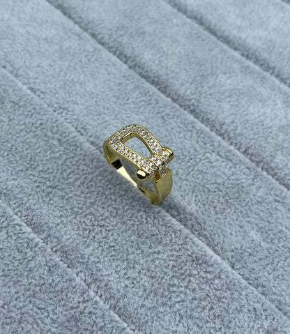 [Dawnora Jewelry]Wide Hoof-Shaped Diamond-Studded Ring