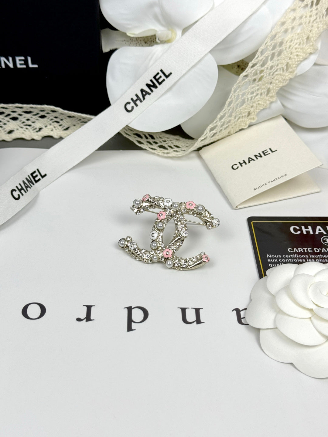 [Dawnora Jewelry]26C Pink-White Enamel Ice Cream Cone Double C Brooch