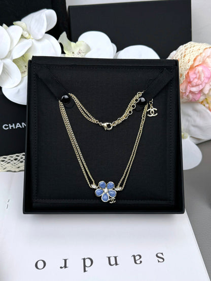 [Dawnora Jewelry]New Blue Floral Double-Layer Necklace
