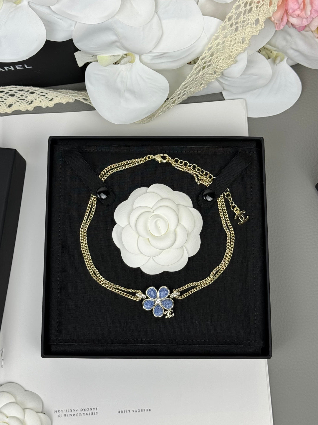 [Dawnora Jewelry]New Blue Floral Double-Layer Necklace