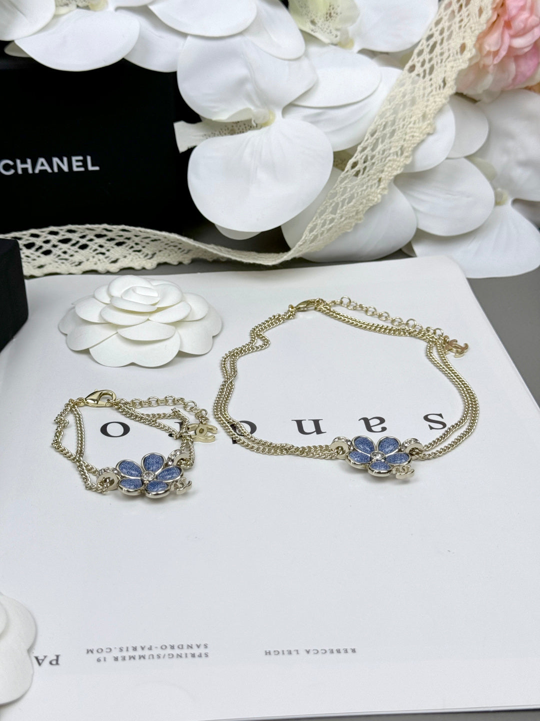 [Dawnora Jewelry]New Blue Floral Double-Layer Necklace