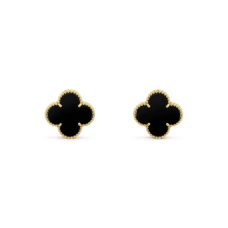 [Dawnora Jewelry]CLOVER MEDIUM 1 MOTIFS  ONYX STUD EARRINGS