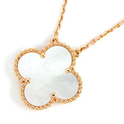 [Dawnora Jewelry]CLOVER 15MM WHITE MOTHER-OF-PEARL GOLD NECKLACE