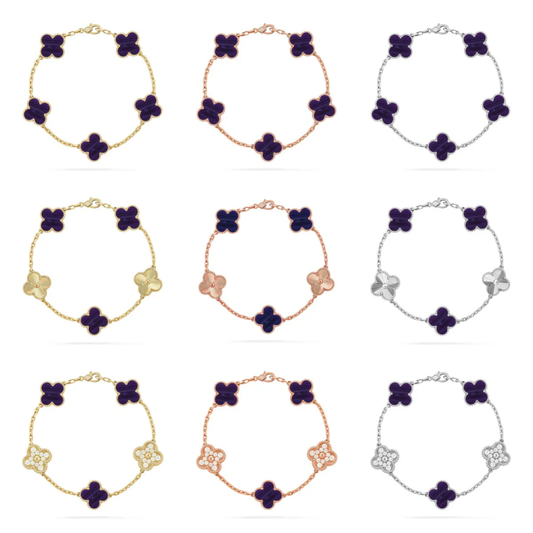 [Dawnora Jewelry]CLOVER 5 MOTIF PURPLE STRIPES BRACELET COLLECTION