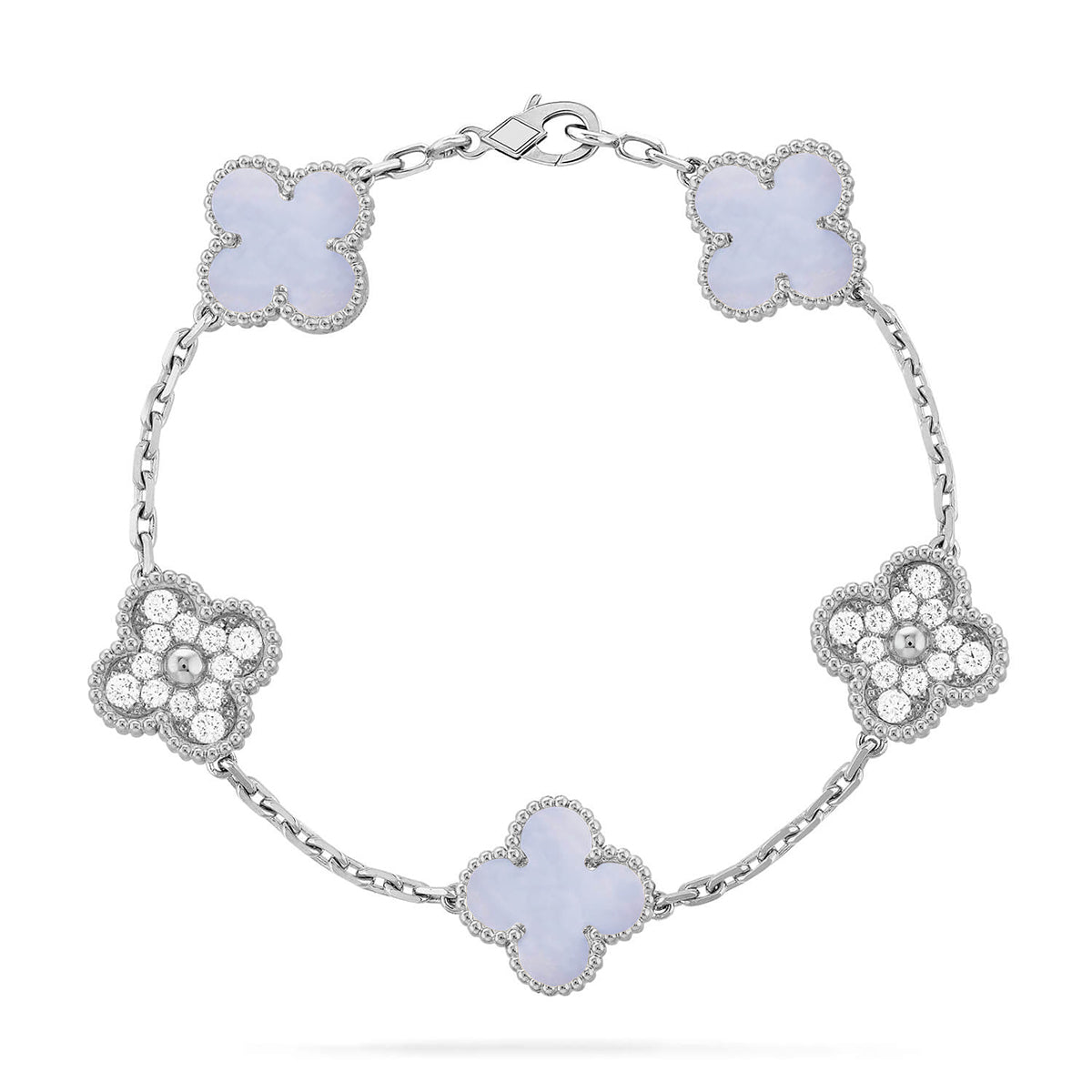 [Dawnora Jewelry] CLOVER 5 MOTIF PURPLE CHALCEDONY BRACELET COLLECTION