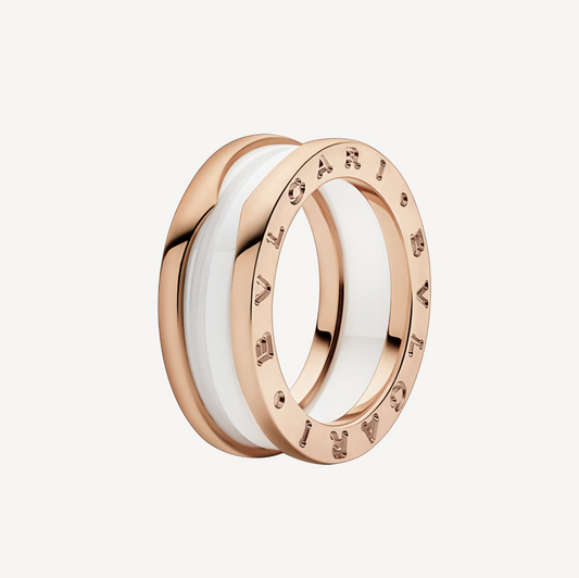[Dawnora Jewelry]ZERO 1 TWO-BAND LOOPS AND WHITE CERAMIC SPIRAL PINK GOLD RING