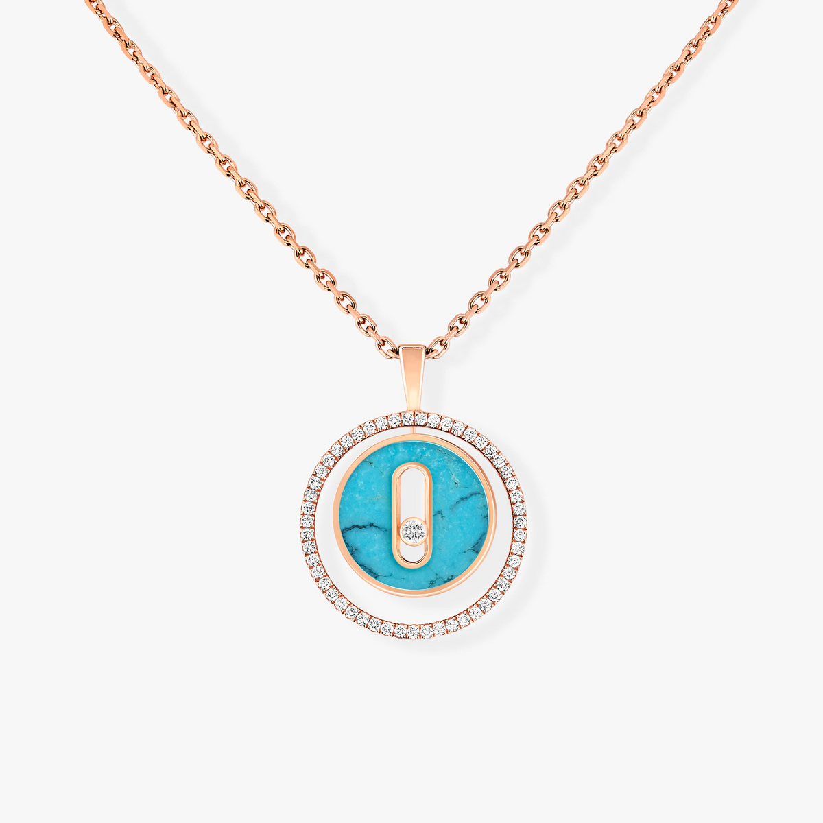 [Dawnora Jewelry]LUCKY MOVE 1 DIAMOND TURQUOISE PINK GOLD DIAMOND NECKLACE