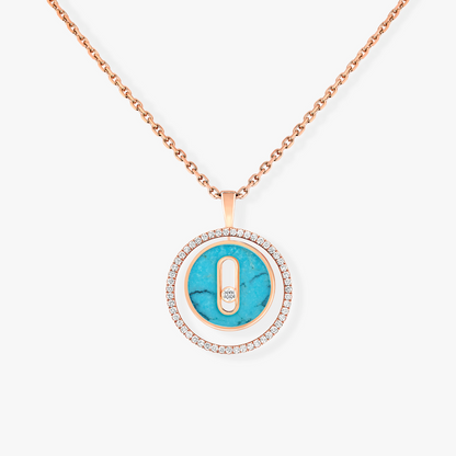 [Dawnora Jewelry]LUCKY MOVE 1 DIAMOND TURQUOISE PINK GOLD DIAMOND NECKLACE
