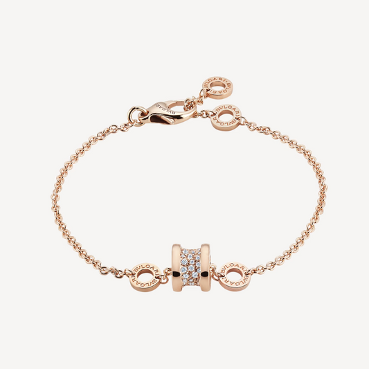 [Dawnora Jewelry]ZERO 1 SOFT PINK GOLD WITH PAVED DIAMONDS ON THE SPIRAL BRACELET