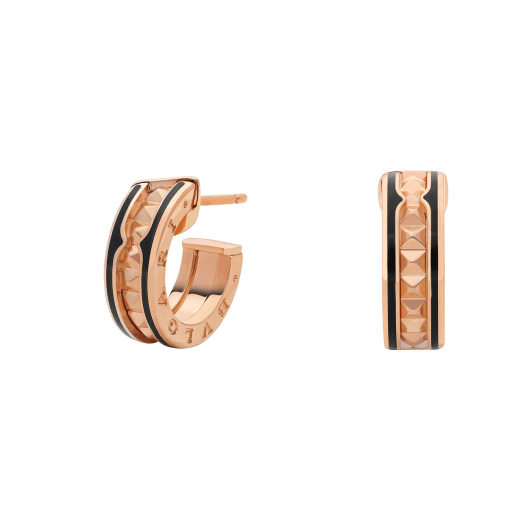 [Dawnora Jewelry]ZERO 1 ROCK PINK GOLD EARRINGS WITH STUDDED SPIRAL AND BLACK CERAMIC
