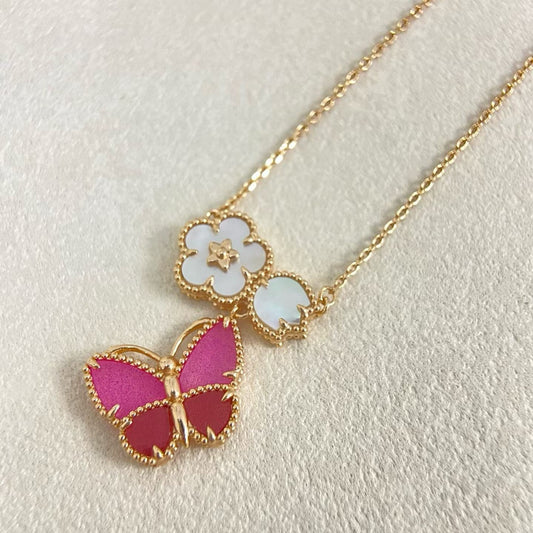 [Dawnora Jewelry]ROSE QUARTZ THREE‑IN‑ONE BUTTERFLY NECKLACE