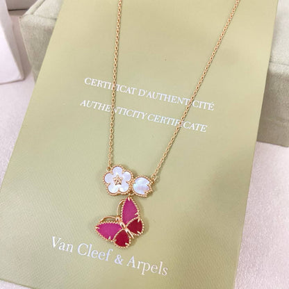 [Dawnora Jewelry]ROSE QUARTZ THREE‑IN‑ONE BUTTERFLY NECKLACE