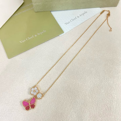 [Dawnora Jewelry]ROSE QUARTZ THREE‑IN‑ONE BUTTERFLY NECKLACE