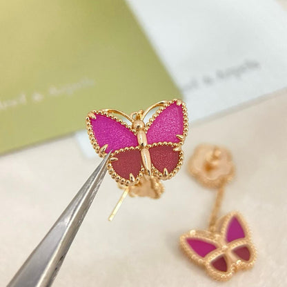 [Dawnora Jewelry]ROSE QUARTZ TWO‑FLOWER BUTTERFLY DROP EARRINGS