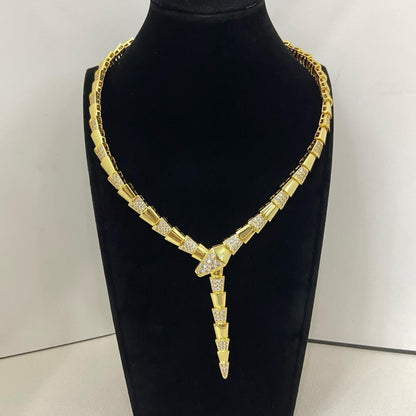 [Dawnora Jewelry]NEW WIDE BAND INLAID DIAMOND SNAKE NECKLACE