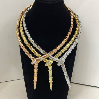 [Dawnora Jewelry]NEW WIDE BAND INLAID DIAMOND SNAKE NECKLACE