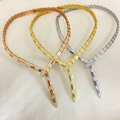 [Dawnora Jewelry]NEW WIDE BAND INLAID DIAMOND SNAKE NECKLACE