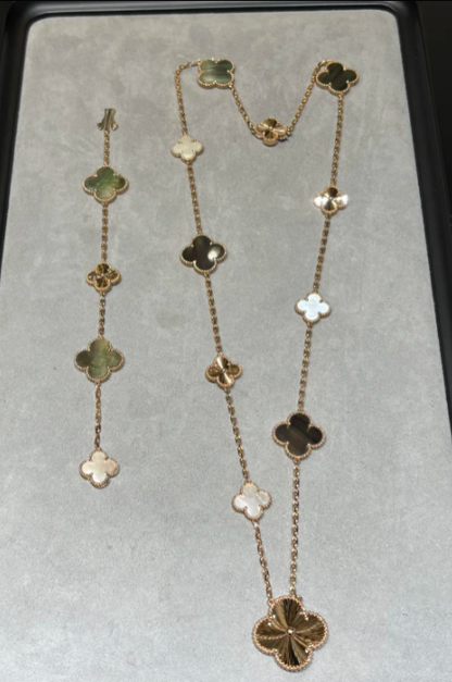 [Dawnora Jewelry]DETACHABLE CLOVER 15(11+4) FLOWER SILVER NECKLACE SET