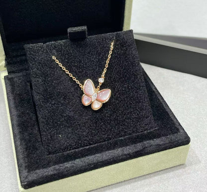 [Dawnora Jewelry]BUTTERFLY PINK MOTHER-OF-PEARL DIAMOND NECKLACE