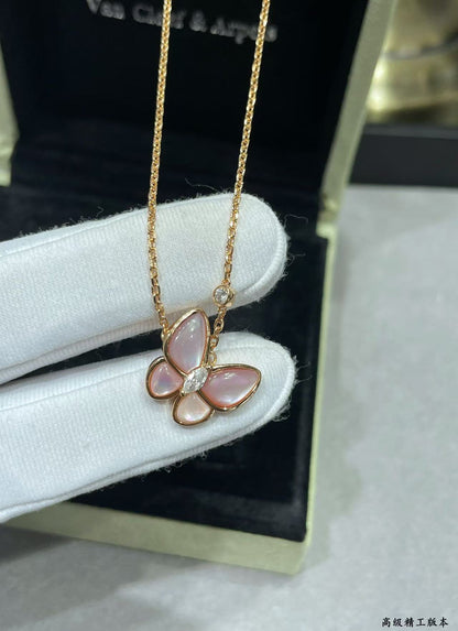 [Dawnora Jewelry]BUTTERFLY PINK MOTHER-OF-PEARL DIAMOND NECKLACE