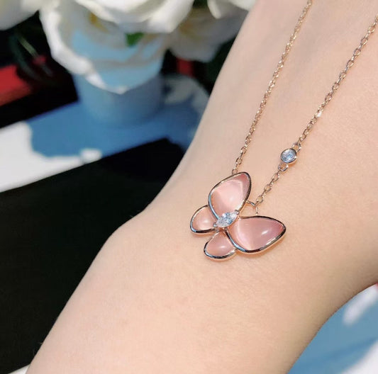 [Dawnora Jewelry]BUTTERFLY PINK MOTHER-OF-PEARL DIAMOND NECKLACE
