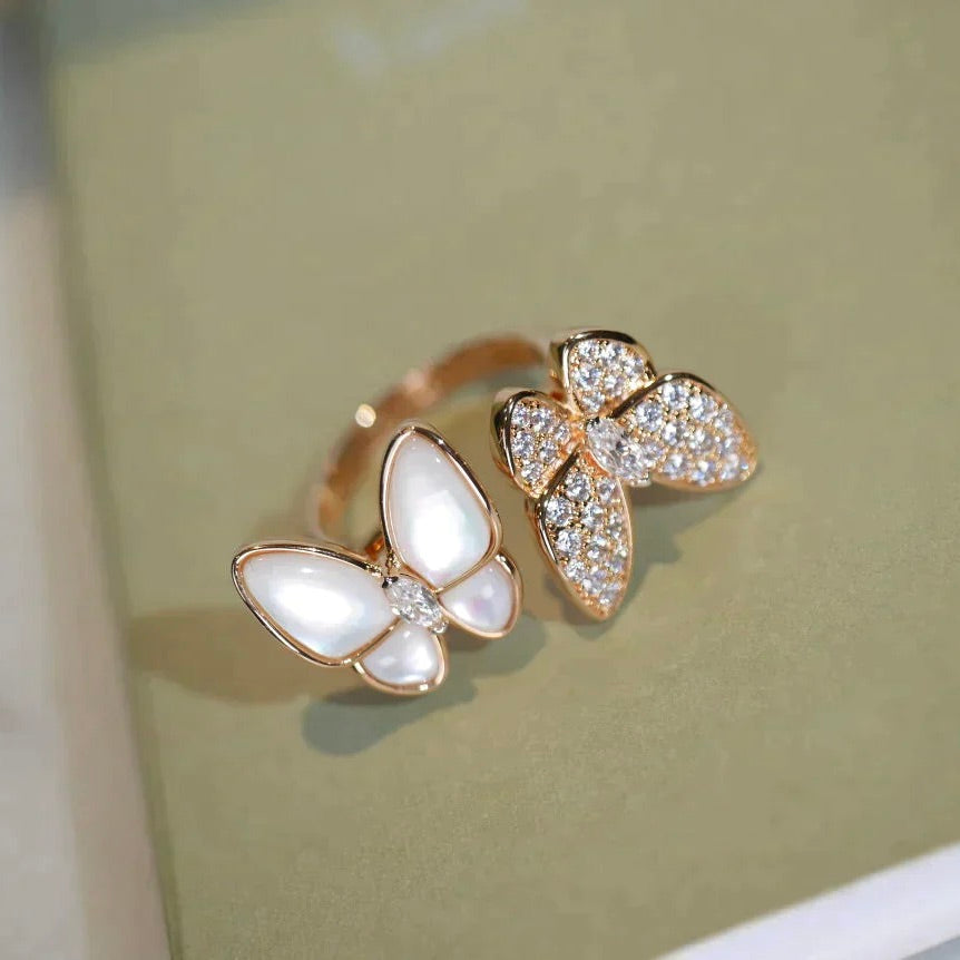 [Dawnora Jewelry]TWIN BUTTERFLY DIAMOND MOP RING