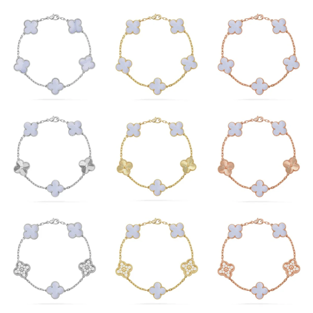 [Dawnora Jewelry] CLOVER 5 MOTIF PURPLE CHALCEDONY BRACELET COLLECTION