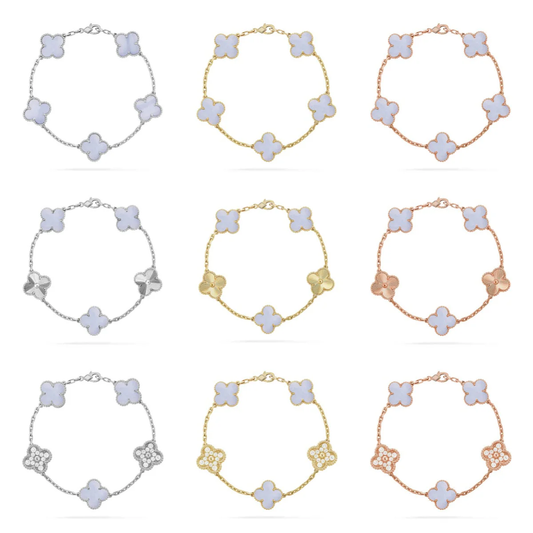 [Dawnora Jewelry] CLOVER 5 MOTIF PURPLE CHALCEDONY BRACELET COLLECTION