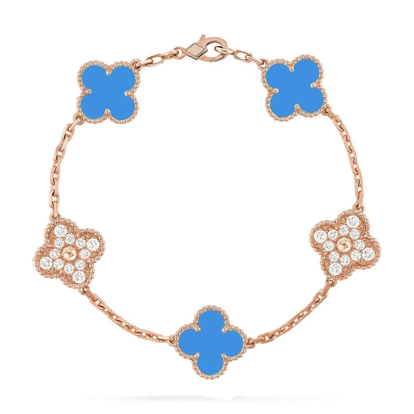 [Dawnora Jewelry] CLOVER 5 MOTIF BLUE AGATE BRACELET COLLECTION