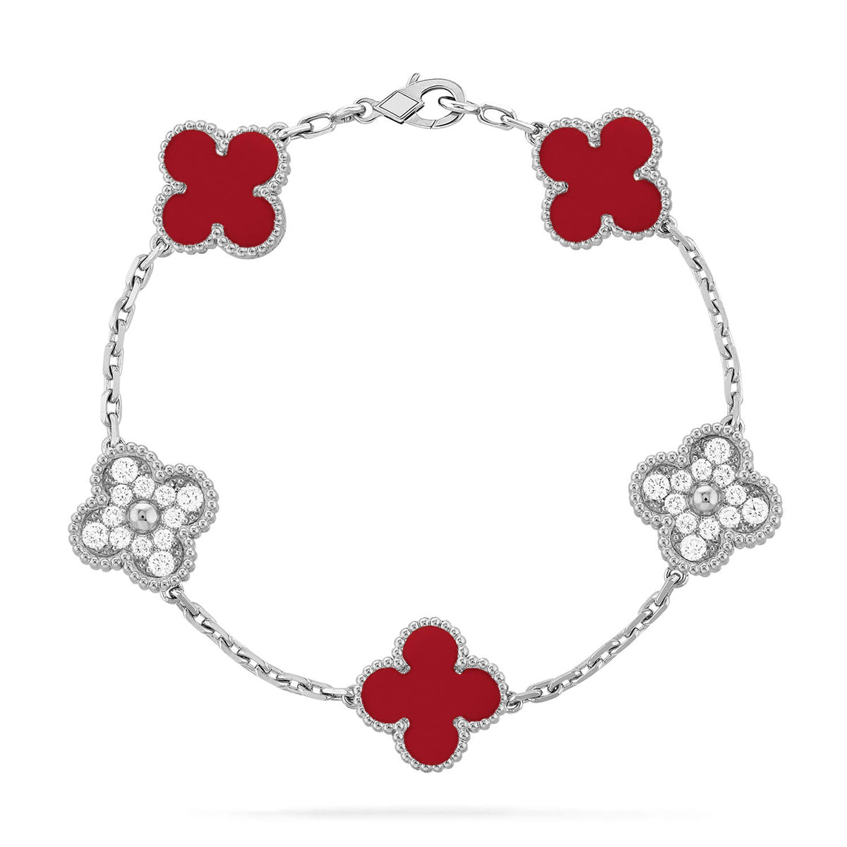 [Dawnora Jewelry] CLOVER 5 MOTIF RED CORNELIAN BRACELET COLLECTION