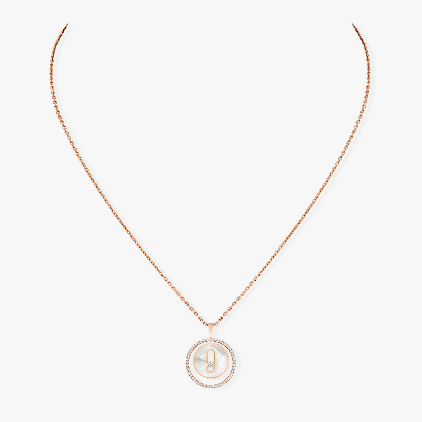 [Dawnora Jewelry]LUCKY MOVE 1 DIAMOND WHITE MOTHER OF PEARL PINK GOLD DIAMOND NECKLACE
