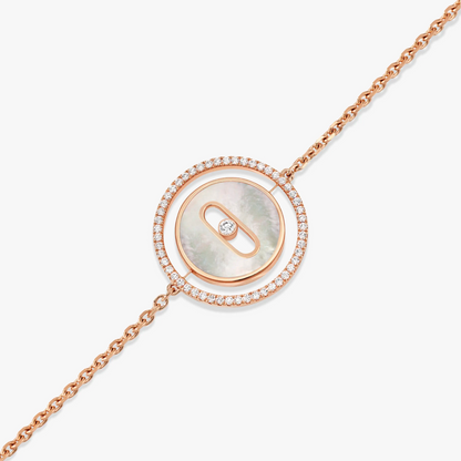 [Dawnora Jewelry]LUCKY MOVE WHITE MOTHER OF PEARL PINK GOLD DIAMOND BRACELET(Adjustable)