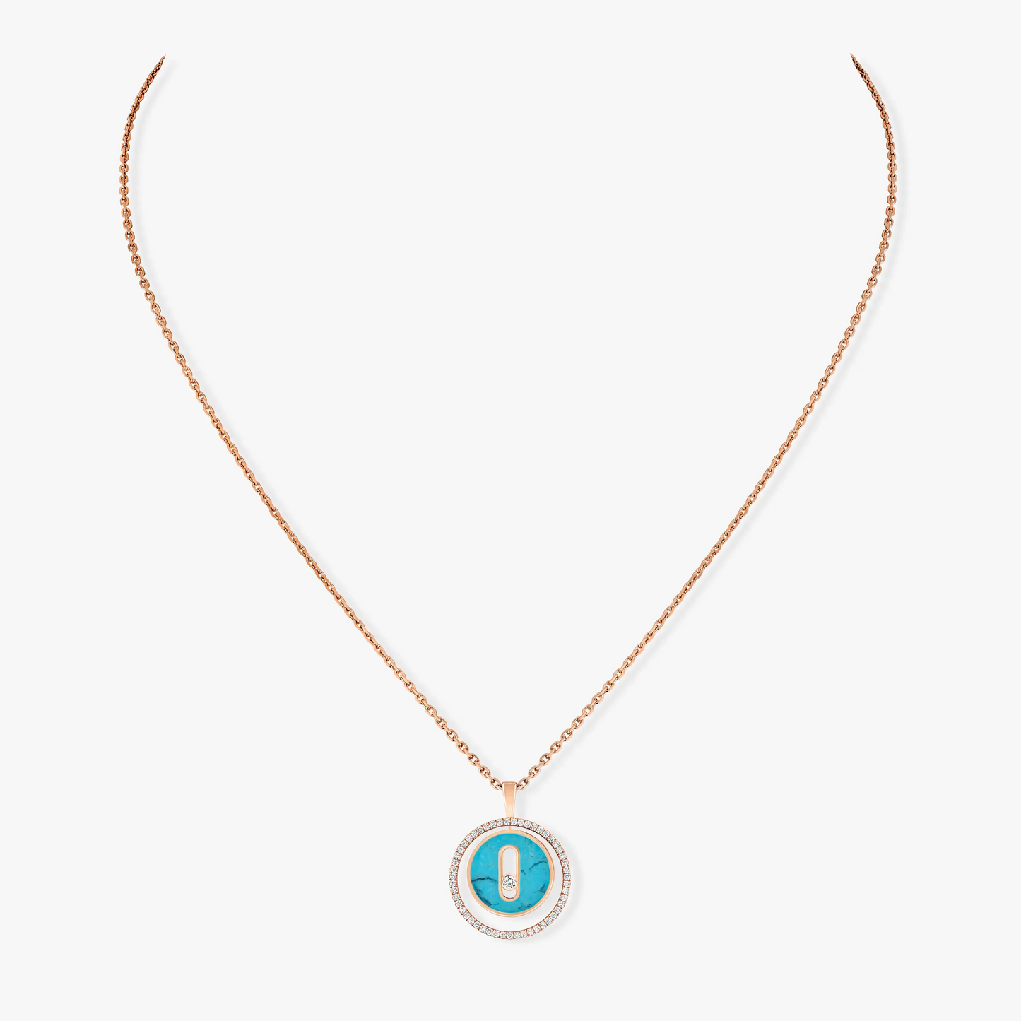 [Dawnora Jewelry]LUCKY MOVE 1 DIAMOND TURQUOISE PINK GOLD DIAMOND NECKLACE