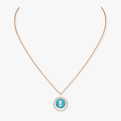 [Dawnora Jewelry]LUCKY MOVE 1 DIAMOND TURQUOISE PINK GOLD DIAMOND NECKLACE