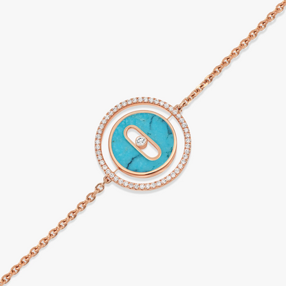 [Dawnora Jewelry]LUCKY MOVE TURQUOISE PINK GOLD DIAMOND BRACELET(Adjustable)