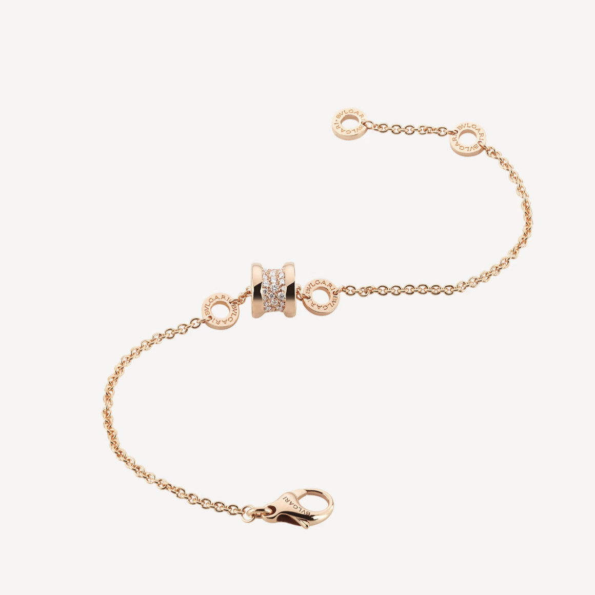 [Dawnora Jewelry]ZERO 1 SOFT PINK GOLD WITH PAVED DIAMONDS ON THE SPIRAL BRACELET