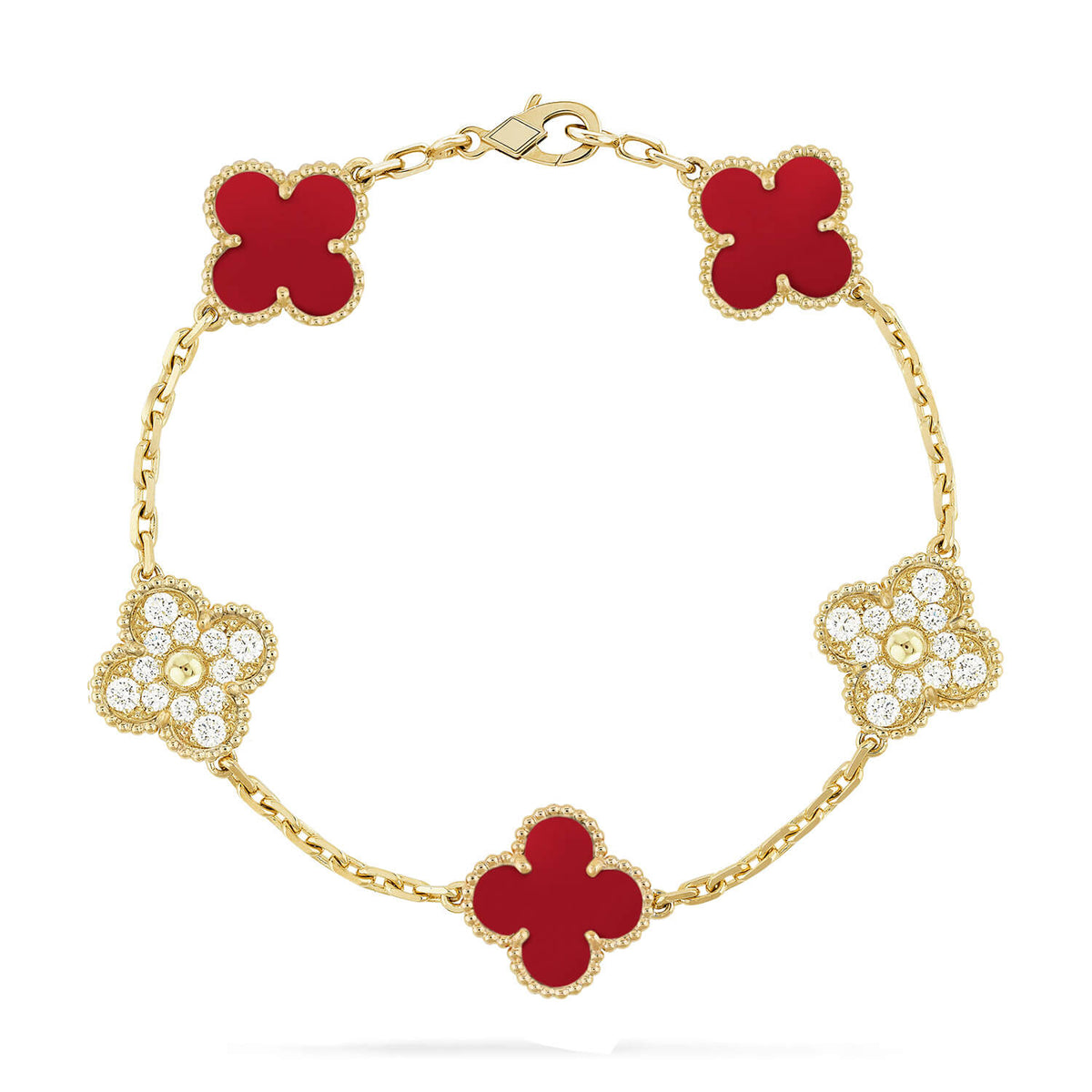 [Dawnora Jewelry] CLOVER 5 MOTIF RED CORNELIAN BRACELET COLLECTION
