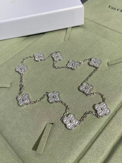 [Dawnora Jewelry]CLOVER 10 MOTIFS  FULL DIAMOND NECKLACE