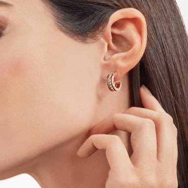 [Dawnora Jewelry]ZERO 1 ROCK PINK GOLD EARRINGS WITH STUDDED SPIRAL AND BLACK CERAMIC