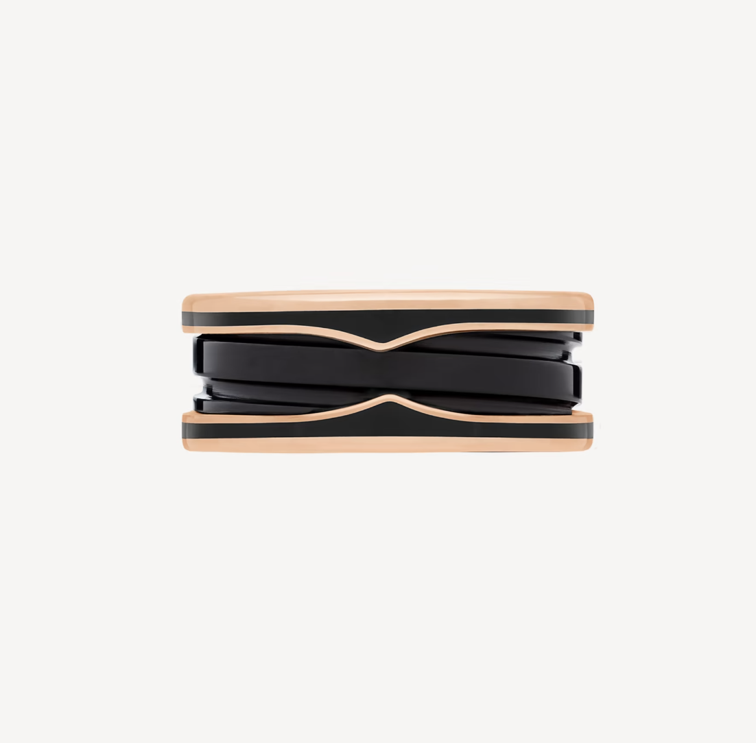 [Dawnora Jewelry]ZERO 1 TWO-BAND WITH MATTE BLACK CERAMIC PINK GOLD RING