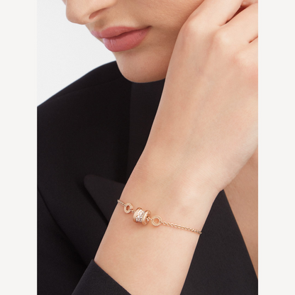 [Dawnora Jewelry]ZERO 1 SOFT PINK GOLD WITH PAVED DIAMONDS ON THE SPIRAL BRACELET