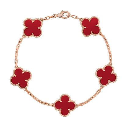 [Dawnora Jewelry] CLOVER 5 MOTIF RED CORNELIAN BRACELET COLLECTION
