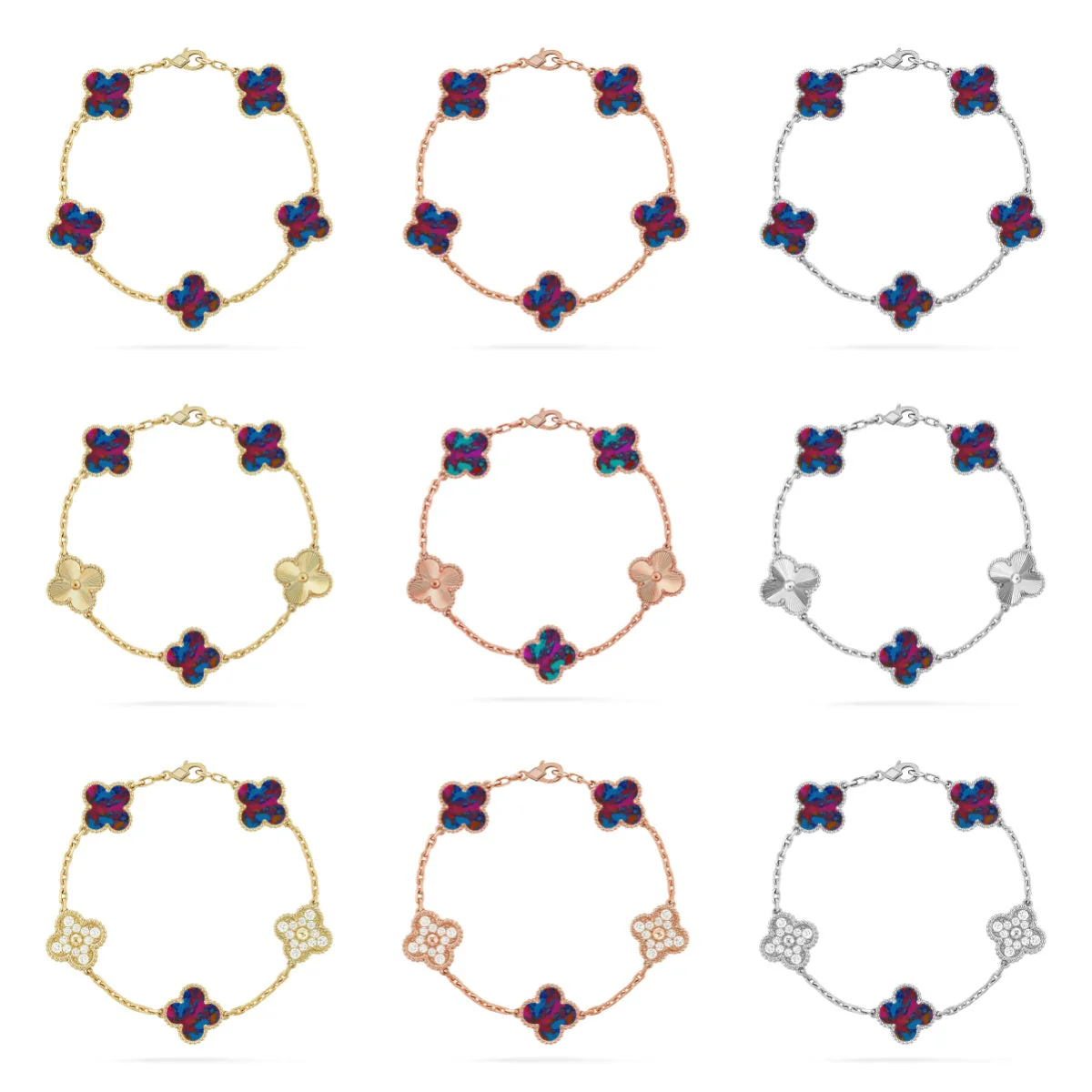 [Dawnora Jewelry]CLOVER 5 MOTIF COLOR GEMSTONES BRACELET COLLECTION