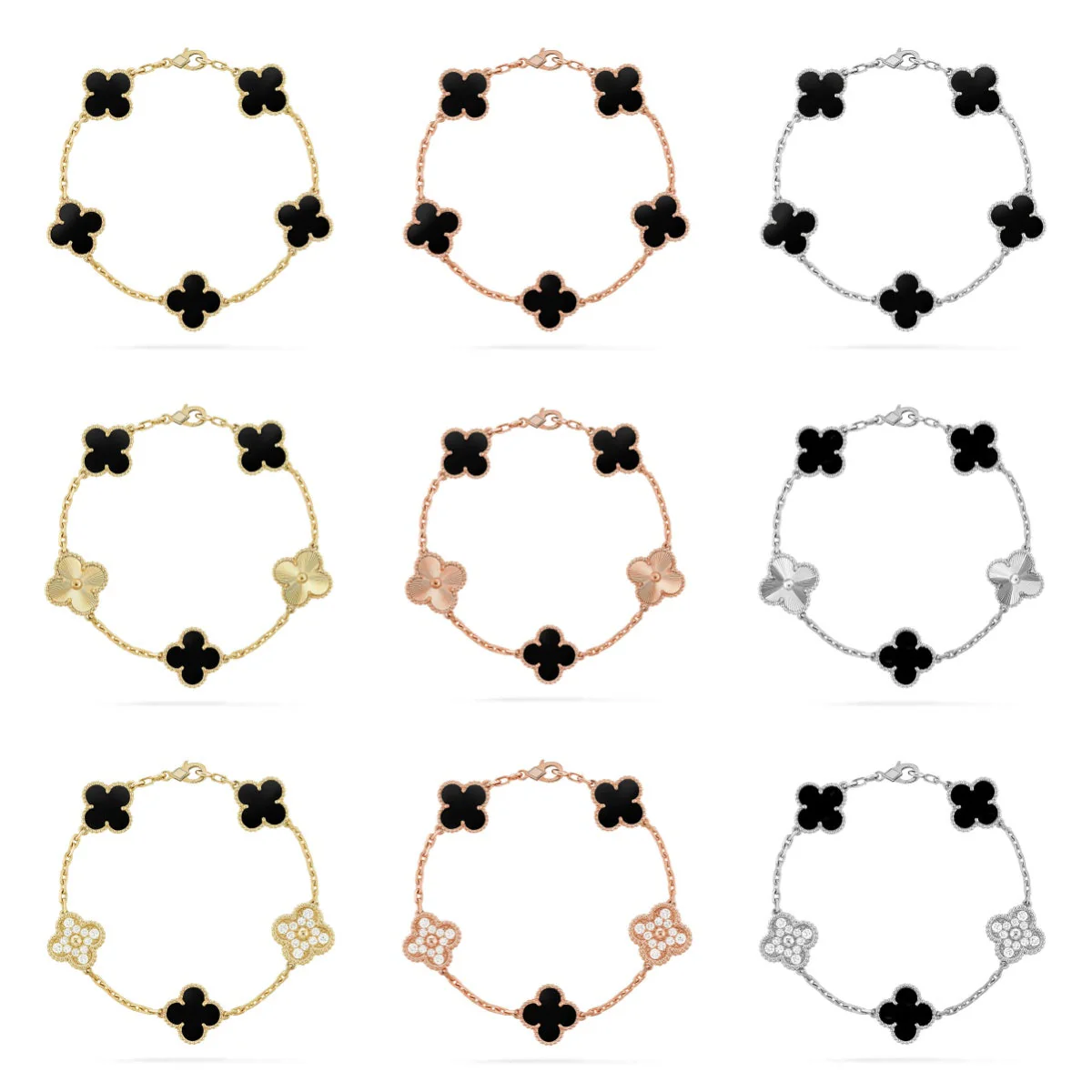 [Dawnora Jewelry] CLOVER 5 MOTIF ONYXS BRACELET COLLECTION