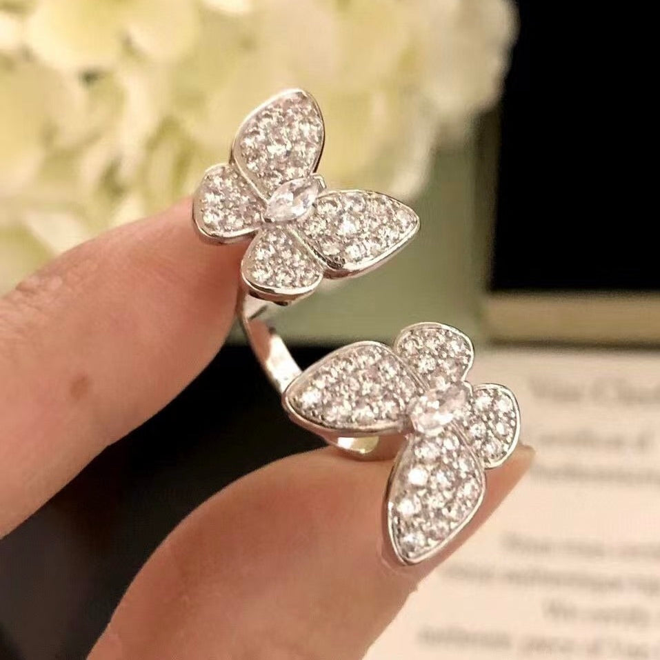 [Dawnora Jewelry]TWIN SILVER BUTTERFLY DIAMOND RING