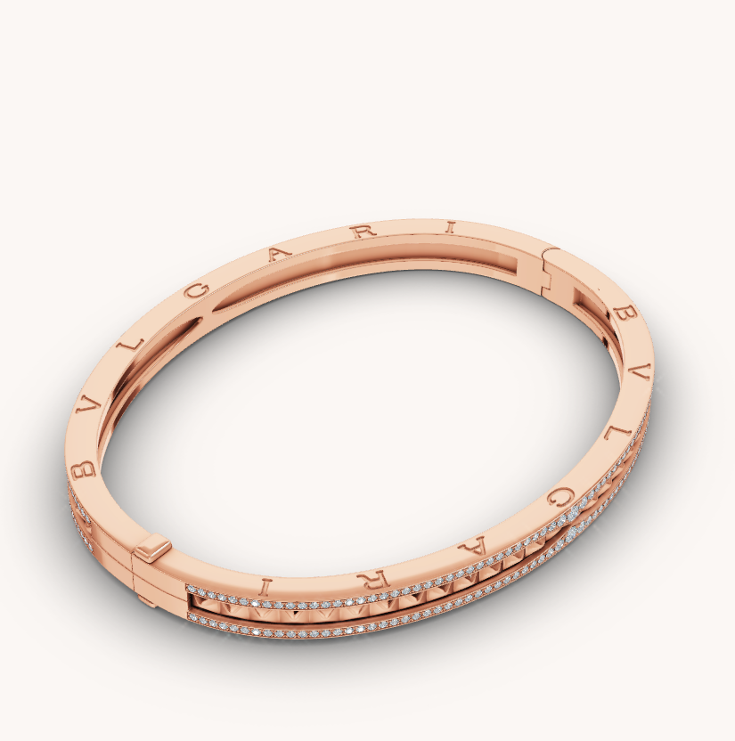 [Dawnora Jewelry]ZERO 1 SPIRAL AND PAVED DIAMOND PINK GOLD BRACELET