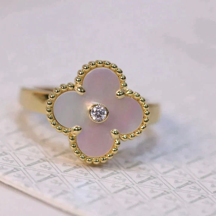 [Dawnora Jewelry]CLOVER PINK MOP RING GOLD DIAMOND
