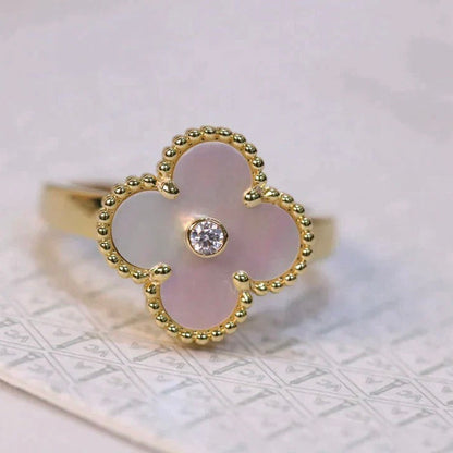 [Dawnora Jewelry]CLOVER PINK MOP RING GOLD DIAMOND