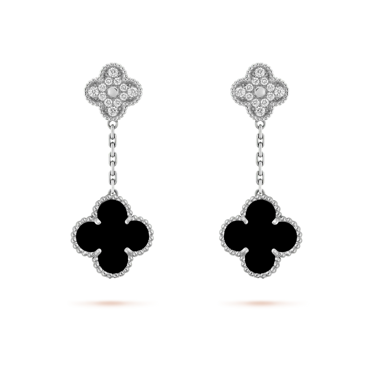 [Dawnora Jewelry]CLOVER 2 MOTIFS  DIAMOND ONYX EARRINGS SILVER