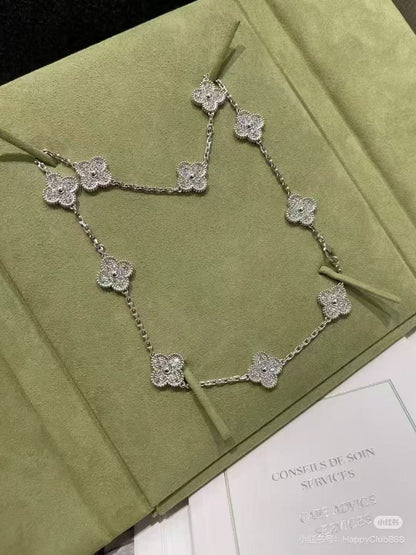 [Dawnora Jewelry]CLOVER 10 MOTIFS  FULL DIAMOND NECKLACE